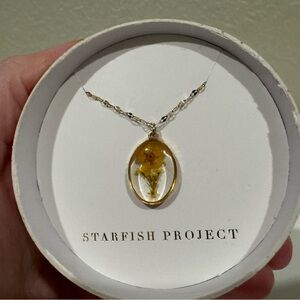 In Bloom Starfish Project Gold Pendant Necklace with Yellow Flowers